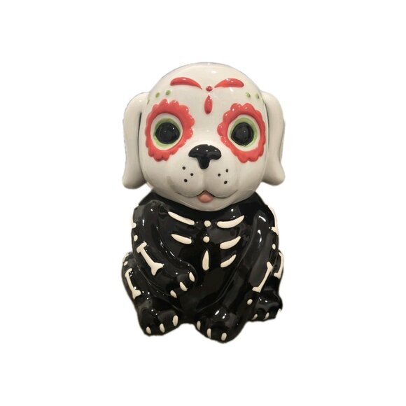 New Halloween Spooky Ceramic Day Of The Dead Dog Skeleton Cookie Jar Decorative - Picture 2 of 4
